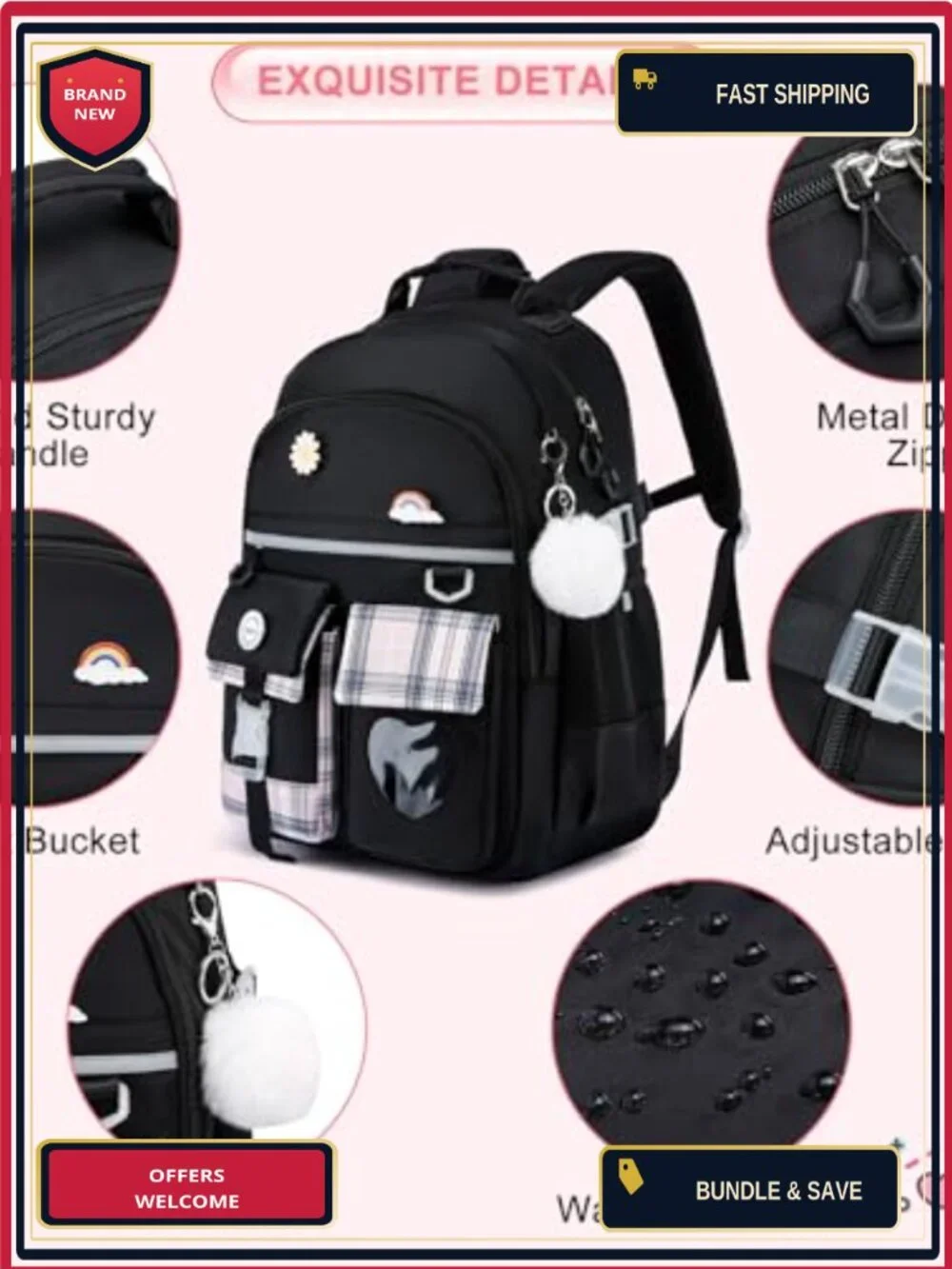 Kids Backpack with Lunch Bag & Pencil Case, 15 Inch Laptop Sleeve, Water